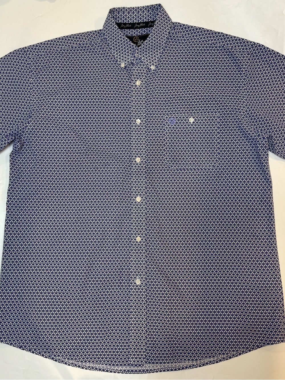 Wrangler George Strait Cowboy Cut Shirt Mens XL Blue Geometric Short Sleeve